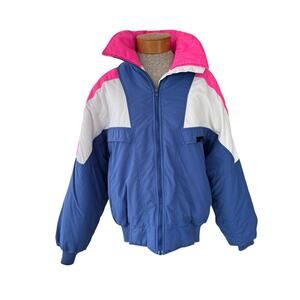 Vintage 80’s Sun Ice Jacket Small Pink Blue White Neon Color Block Ski Snow